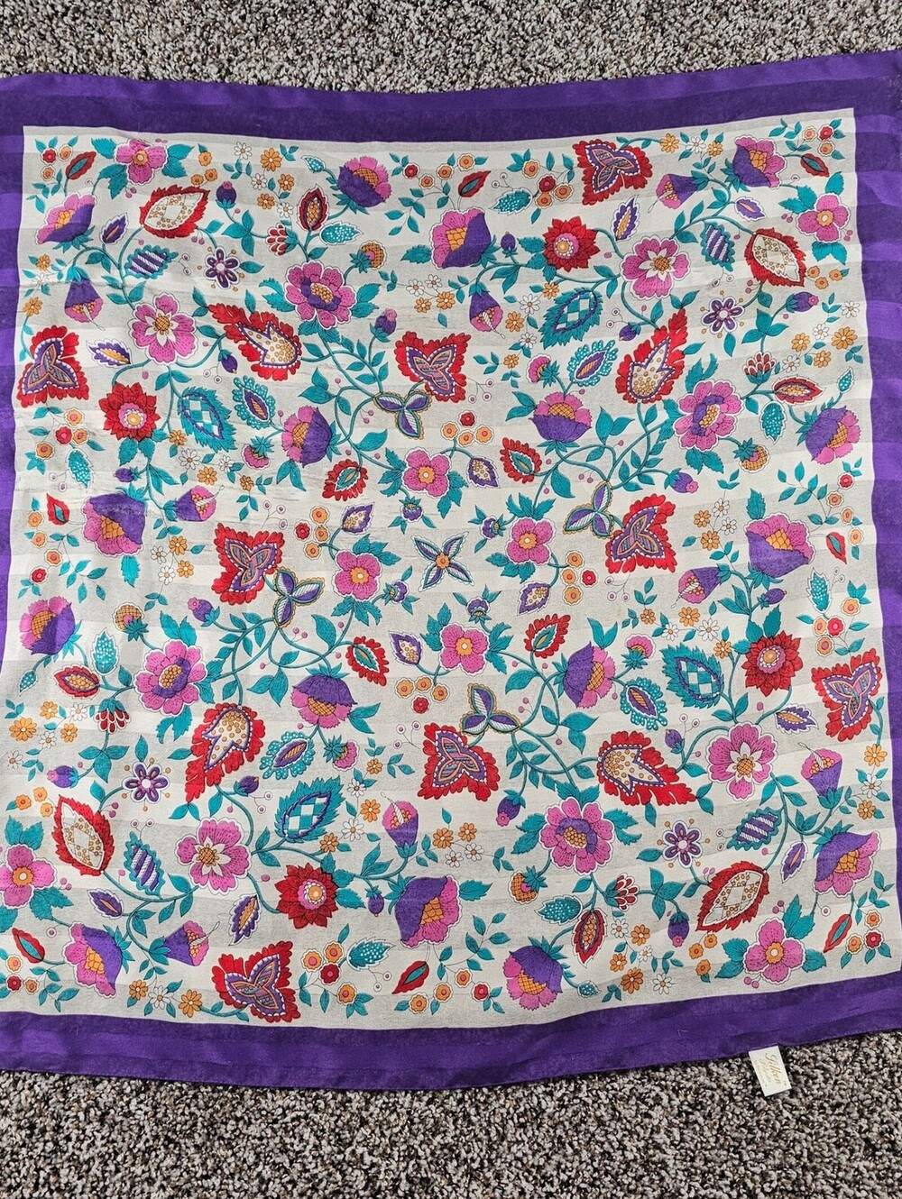 Vintage Berkshire womens 30" Square Scarf Bright Paisley Floral Print Purple